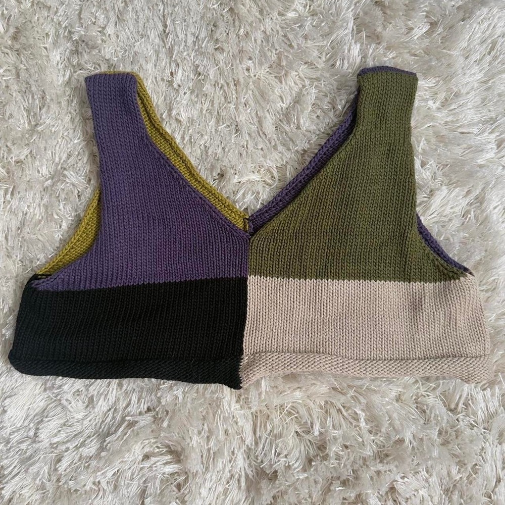 Rolled Hem Chunky Knit Crochet Cropped Sweater Tank Neutral Earth Tones S/M